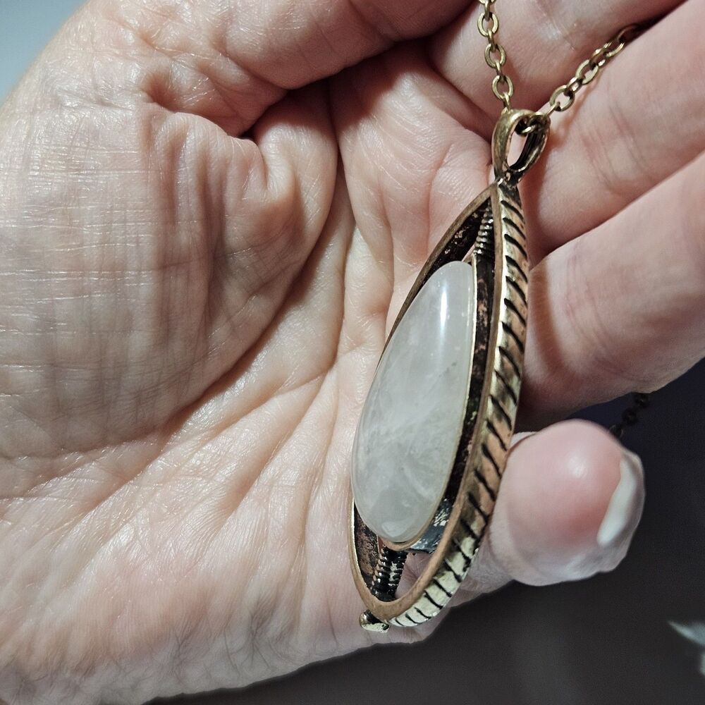 Stella & Dot Brass Tone Rose Quartz Teardrop Pendant Chain Necklace 36-39" - Picture 4 of 13